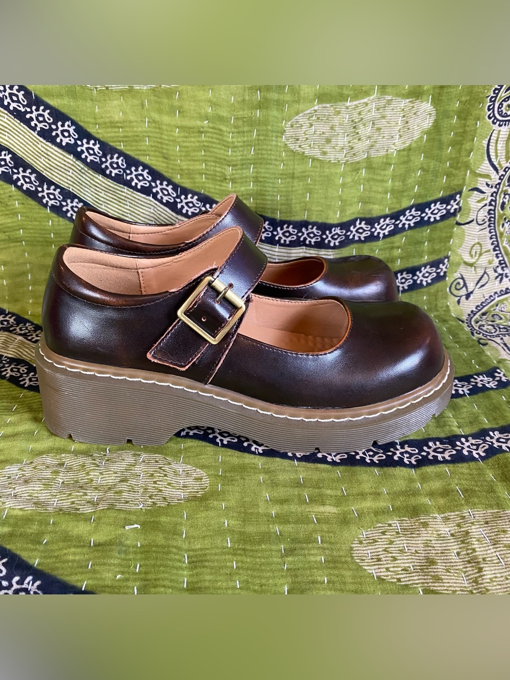 Meizudongli Brown Leather Mary Jane Chunky Platform Shoes 8/8.5 Y2K Revival - Picture 4 of 15